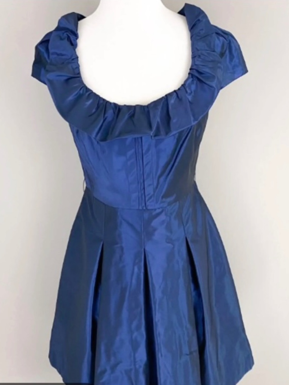 Teri Jon by Rickie Freeman Navy Taffeta Ruffle Scoop Neck Dress - size 14 - EUC